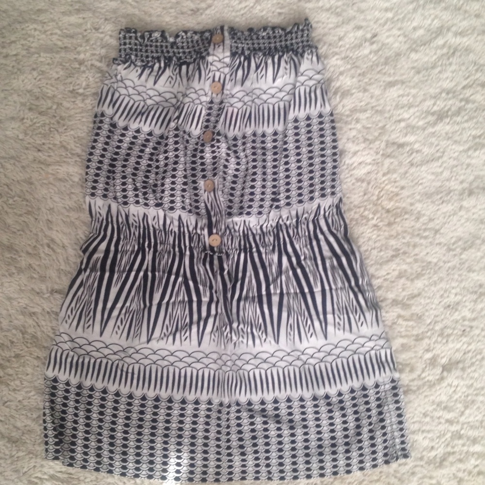 White Navy Blue Tribal Print Strapless Mini Dress
